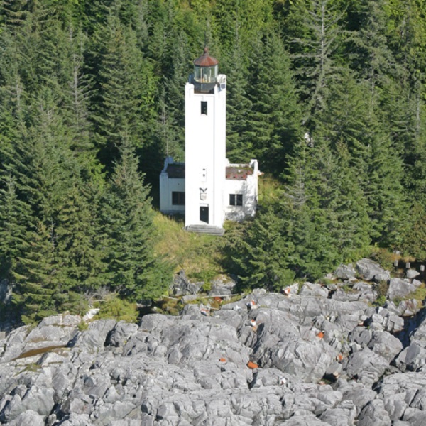 Several lighthouses lay in the waters around Ketchikan, including the Tree Point Lighthouse.