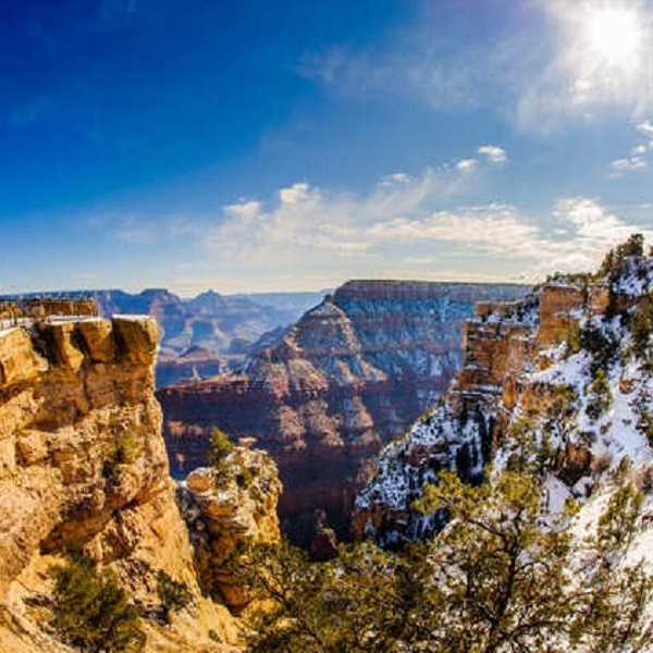 The top of the Grand Canyon is about 7000-foot elevation and gets snow in winter. The temperature on the valley floor in winter can often reach below freezing and is often over 100 degrees (F) in the summer. Hikers should carry plenty of water. 