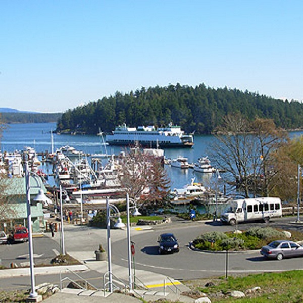 Travel between the San Juan Islands on a Washington State Ferry, part of the Washington Marine Highway system.