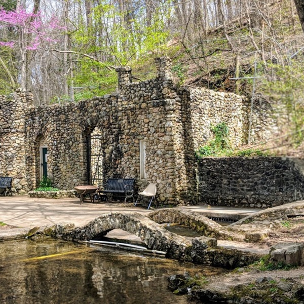 Rolater Park, located near the town square, is home to the natural cave and spring. 
