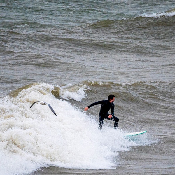 The best surf conditions at Presque Isle Beach typically occur during the fall and winter months when strong winds from the west and northwest create larger swells. 