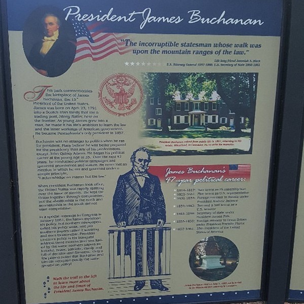 Throughout the park, educational signage provides insights into the history of the site and Buchanan's early years. 